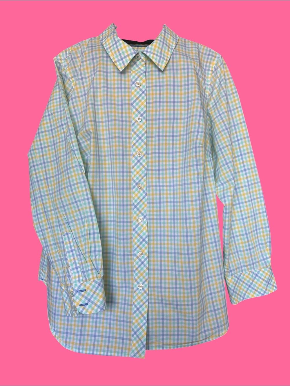 Talbots Pastel Plaid Button-Up Shirt in Blue and Green